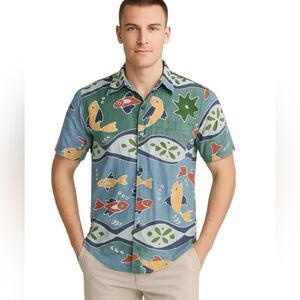 Territory Ahead Batik 100% Cotton Shirt With Fish Green And Blue Large